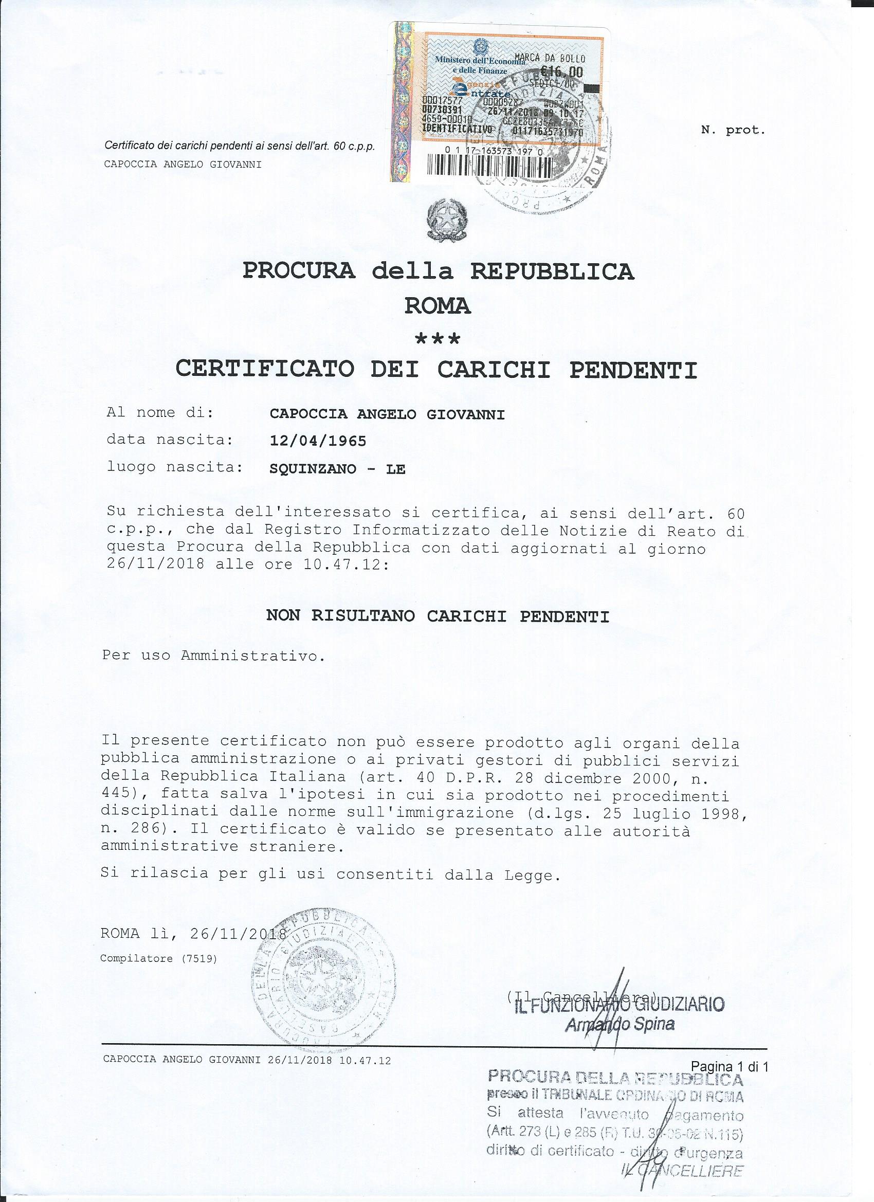 angelo capoccia carichi pendenti
